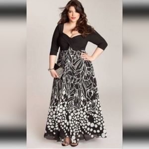 IGIGI Women Dress Gown Sze 14 16 Black White 1X Maxi Empire Waist Chiffon Skirt